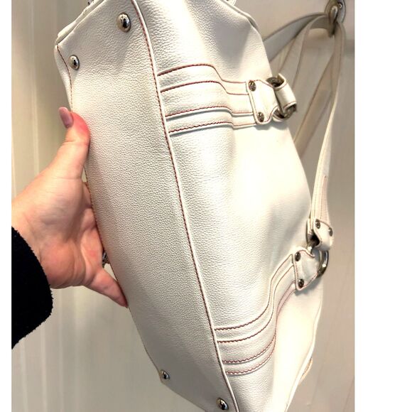 MCM White Leather Satchel with Silver Hardware and Red Stitching - FIRE!!! - Picture 4 of 12